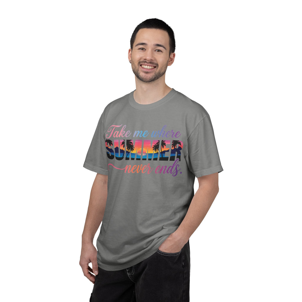 Take Me Where Summer Never Ends Shirt, Sunset Palm Tree Tee, Beach Vacation Shirt, Summer Gift