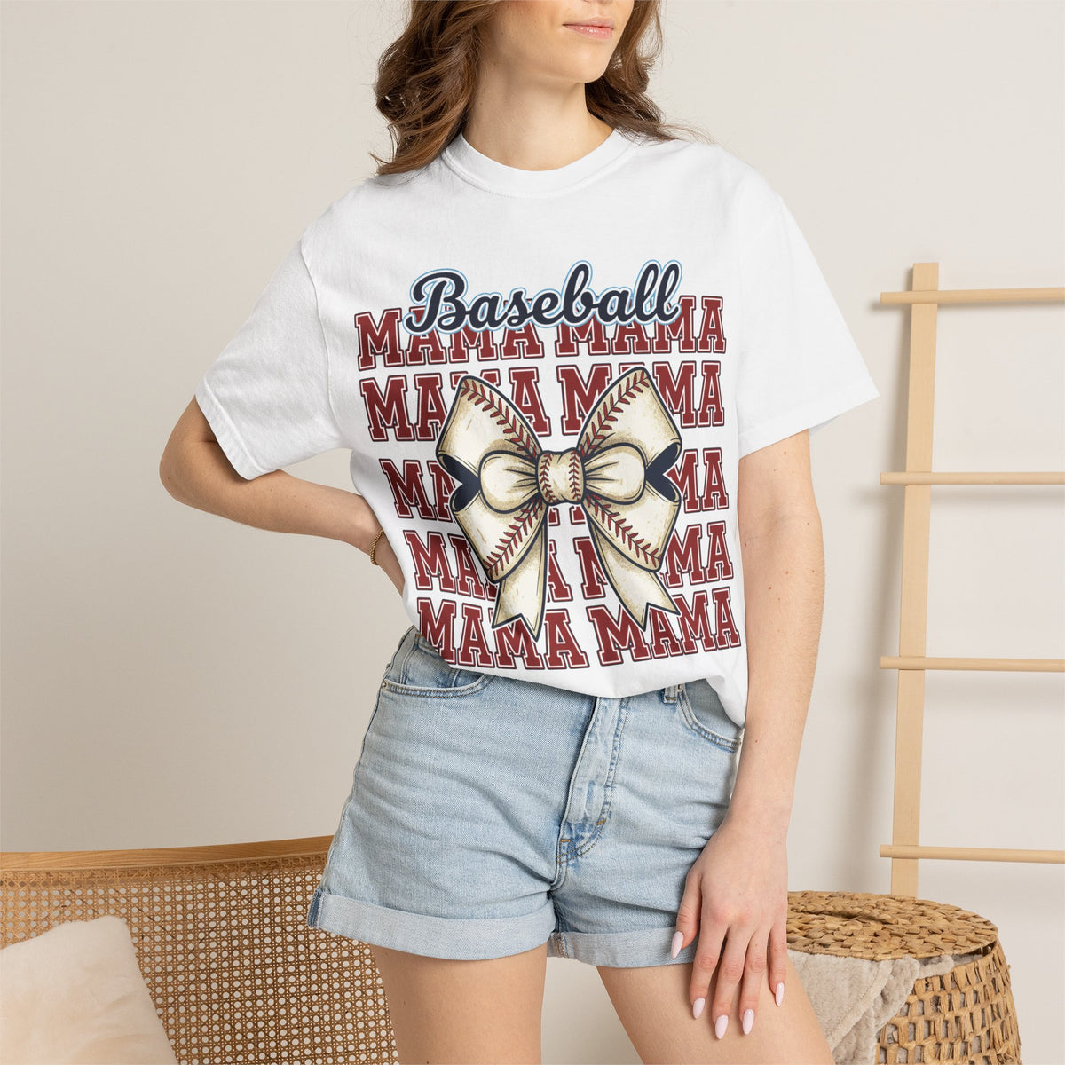Baseball Mama Big Bow Shirt, Five Row Varsity Mama Tee, Baseball Mom Game Day Shirt, Baseball Mom Gift