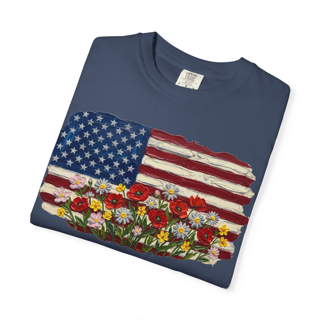 Impasto American Flag Wildflowers Shirt, Painted Flag Floral Tee, Patriotic Garden Shirt, Fourth Of July Gift
