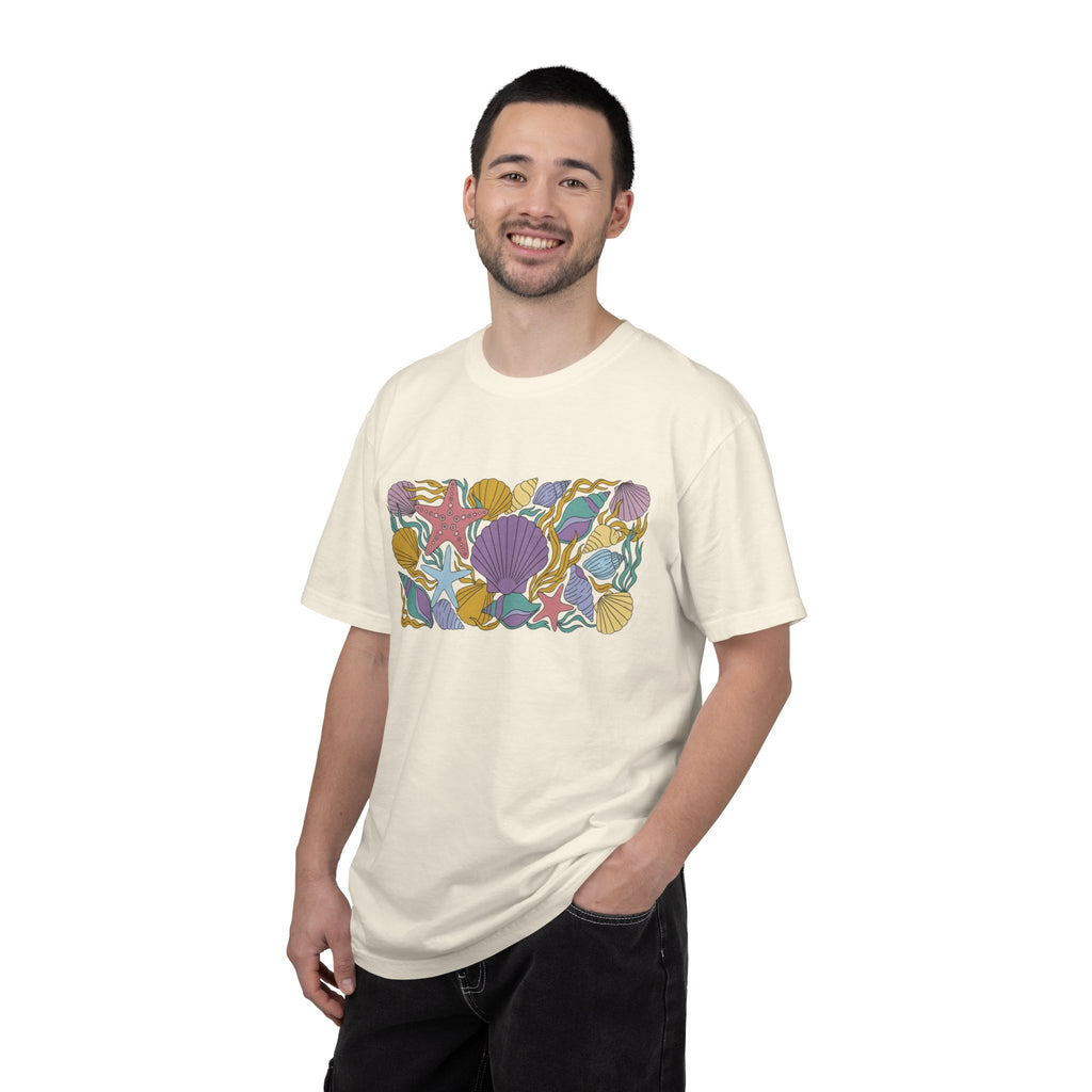 Seashell Starfish Shirt, Pastel Beach Shell Collage Tee, Coastal Summer Shirt, Beach Lover Gift