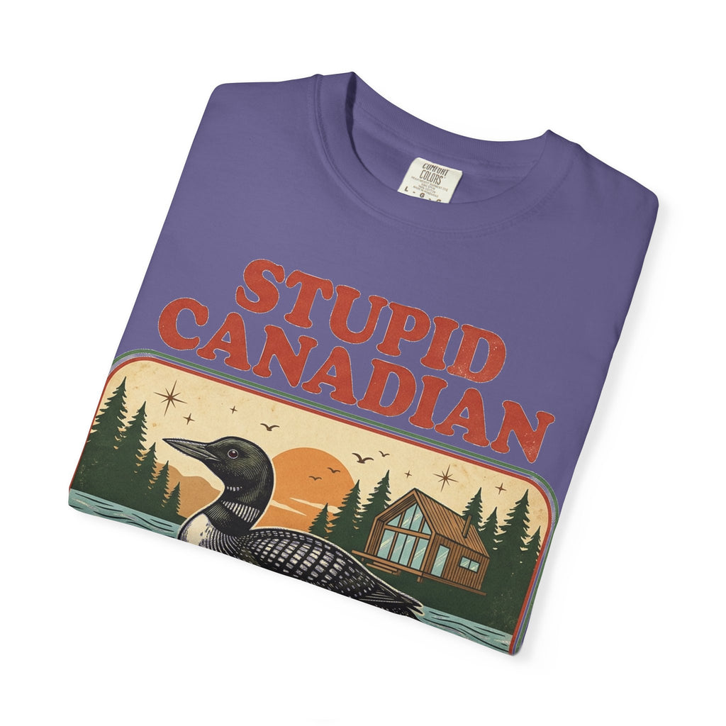Stupid Canadian Wolf-Bird Shirt, Retro Loon Lake Badge Tee, Funny Canada Cabin Shirt, Lake Life Gift