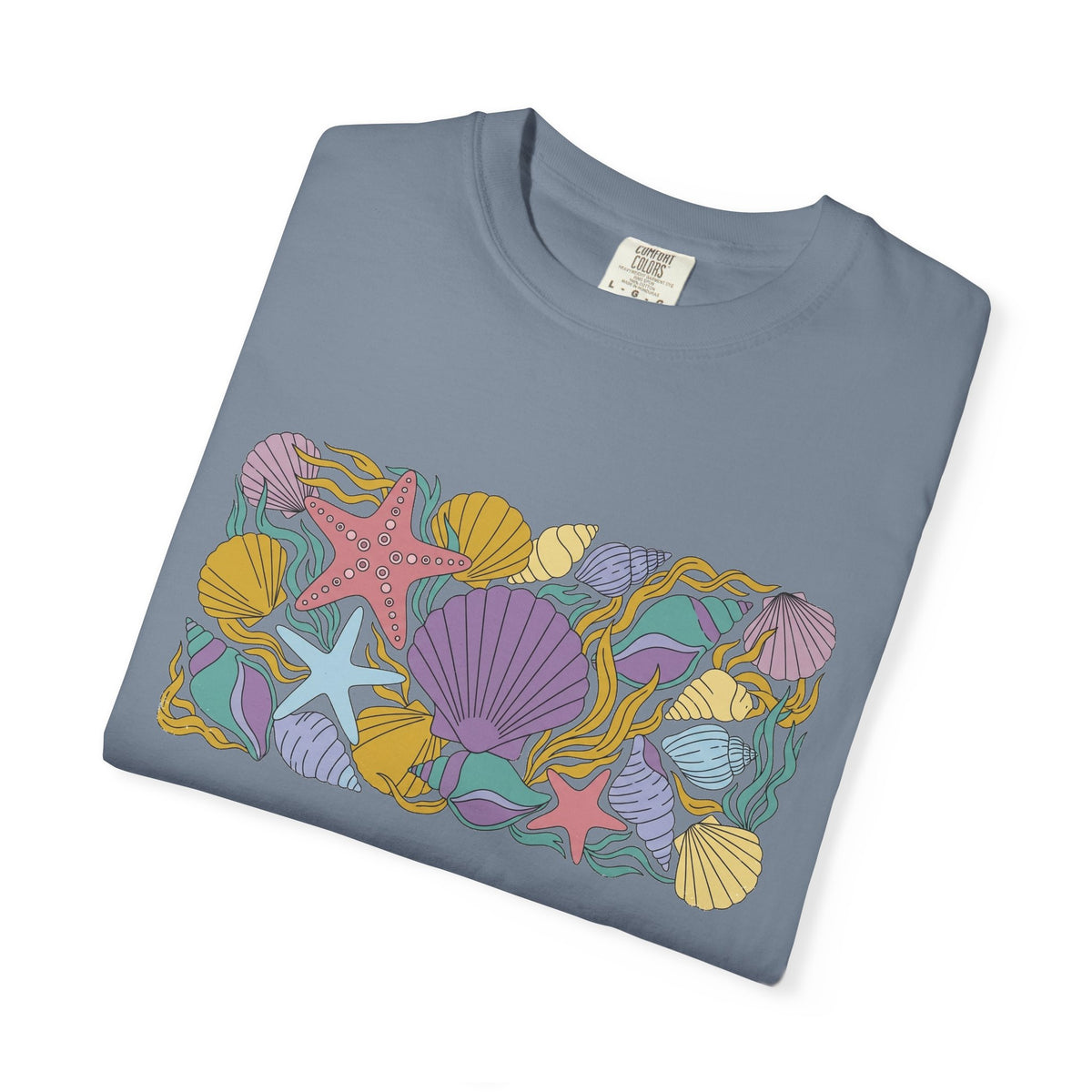 Seashell Starfish Shirt, Pastel Beach Shell Collage Tee, Coastal Summer Shirt, Beach Lover Gift