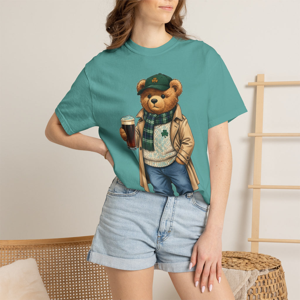 Irish Teddy Bear Trench Coat Shirt, Flat Cap Bear Stout Pint Tee, St Patricks Day Shirt, Irish Gift