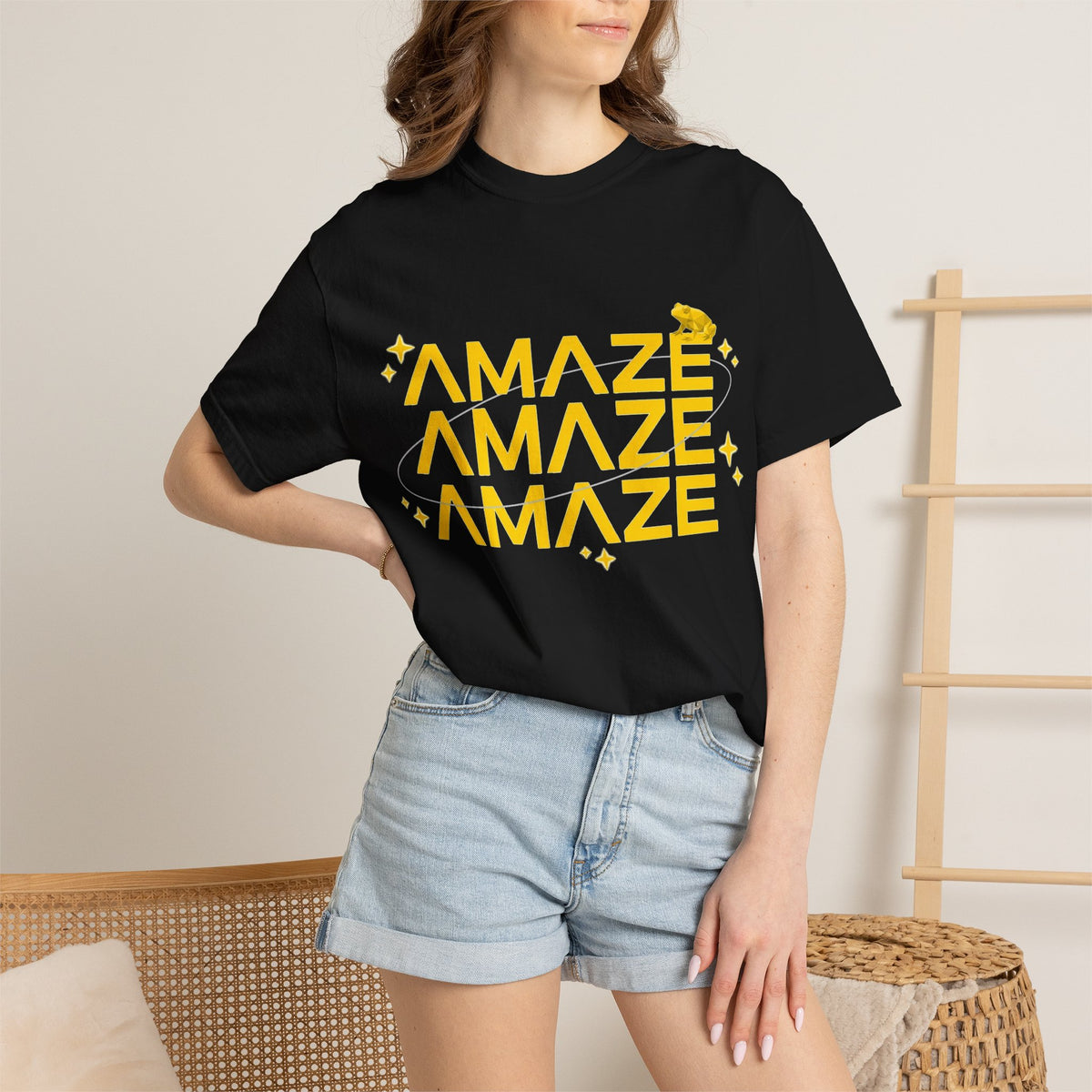 Amaze Amaze Amaze Shirt, Retro Stacked Type Tee, Tiny Frog Graphic Shirt, Funny Minimal Gift