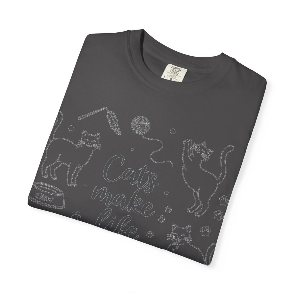 Cats Make Life Better Tall Shirt, Line Art Cat Collage Tee, Cat Lover Shirt, Cat Mom Gift