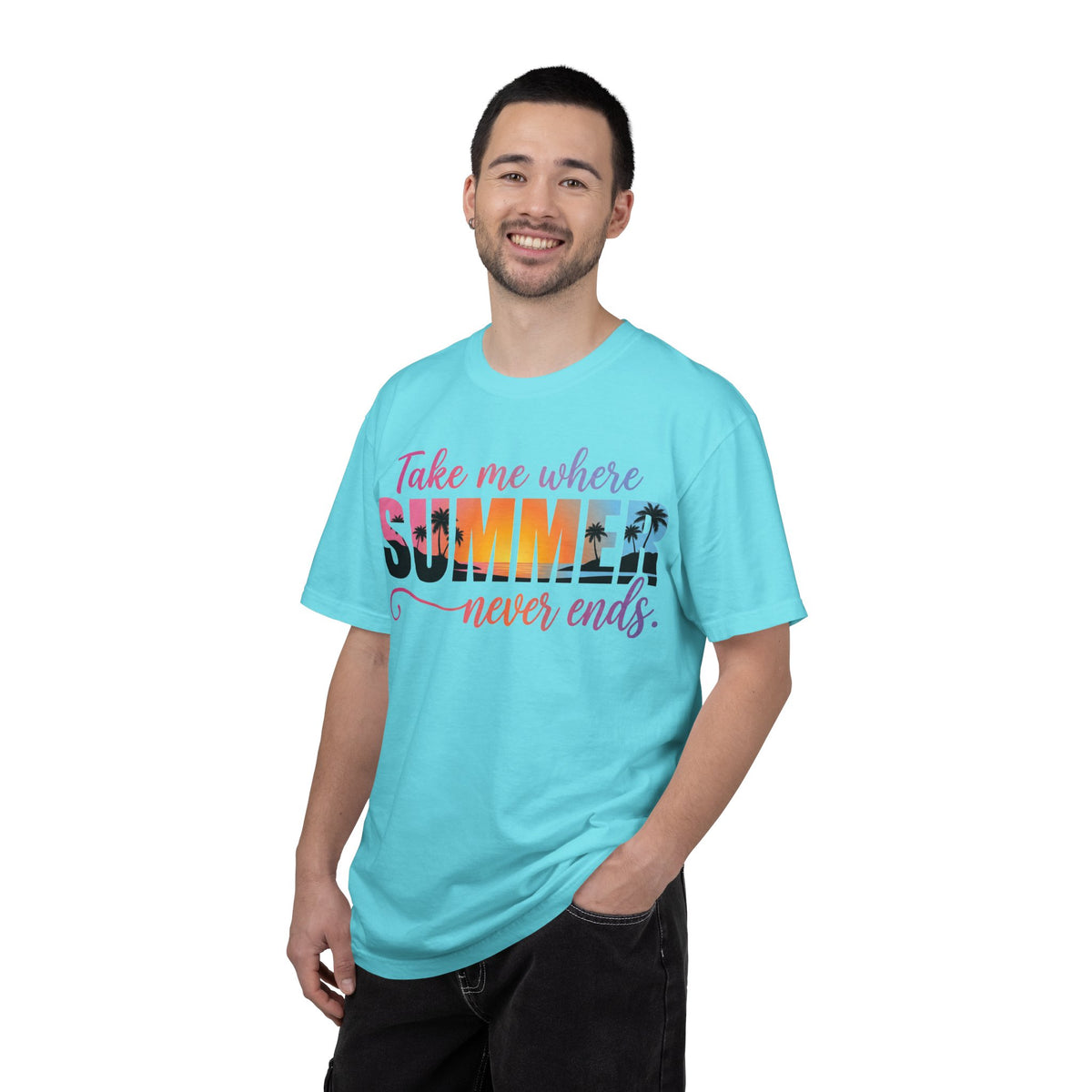 Take Me Where Summer Never Ends Bright Shirt, Tropical Sunset Type Tee, Vacation Shirt, Beach Gift