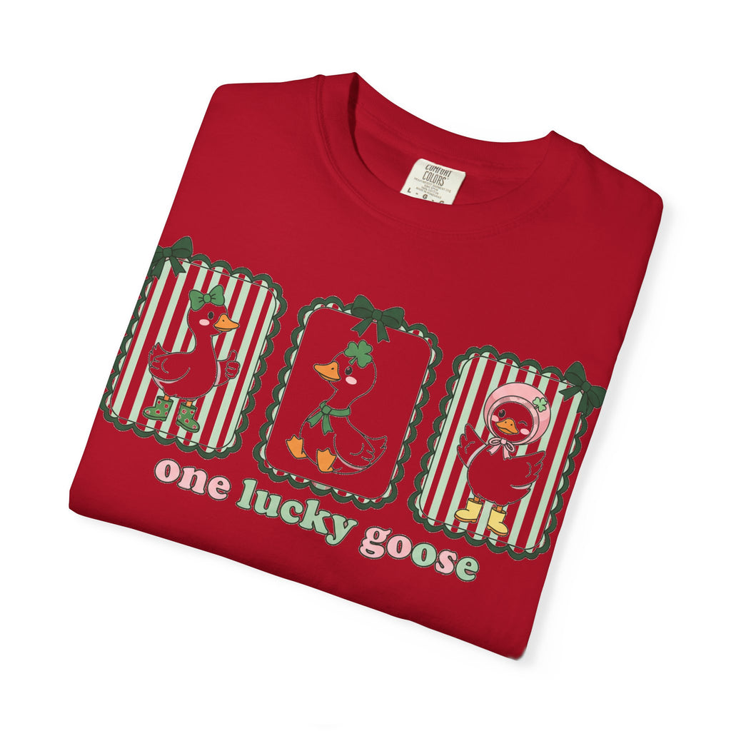 One Lucky Goose Tall Shirt, Three Panel Irish Goose Tee, Cute St Patricks Day Shirt, Shamrock Gift