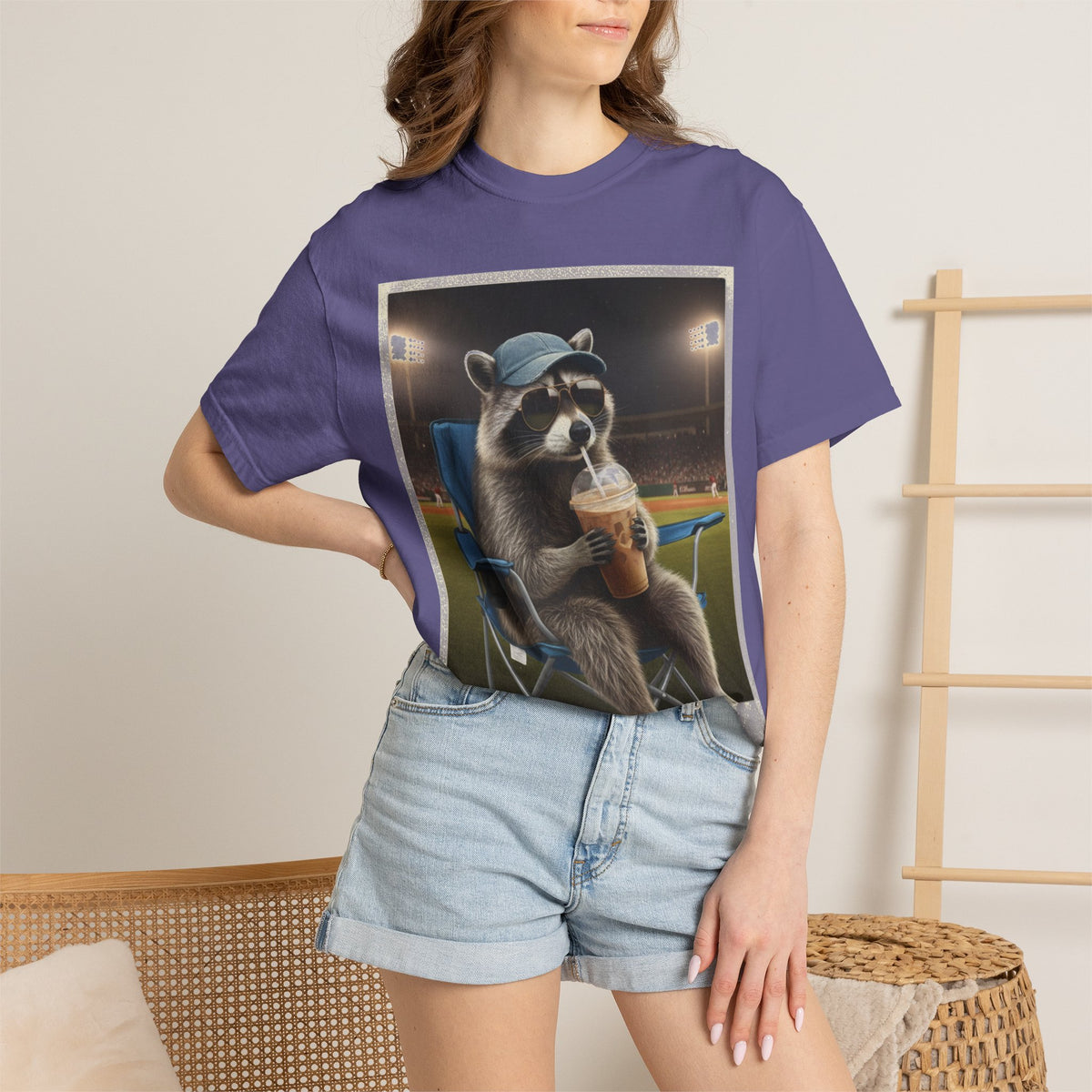 Baseball Raccoon Shirt, I Live Here Now Tee, Funny Ballpark Iced Coffee Shirt, Baseball Mom Gift