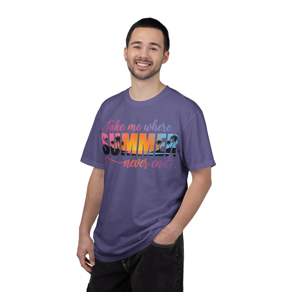 Take Me Where Summer Never Ends Bright Shirt, Tropical Sunset Type Tee, Vacation Shirt, Beach Gift