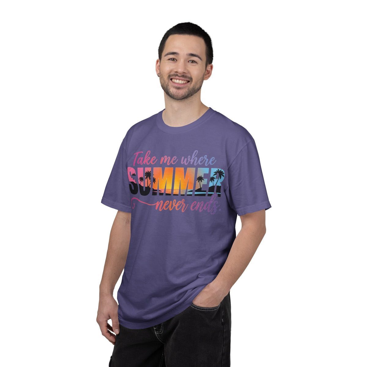 Take Me Where Summer Never Ends Bright Shirt, Tropical Sunset Type Tee, Vacation Shirt, Beach Gift