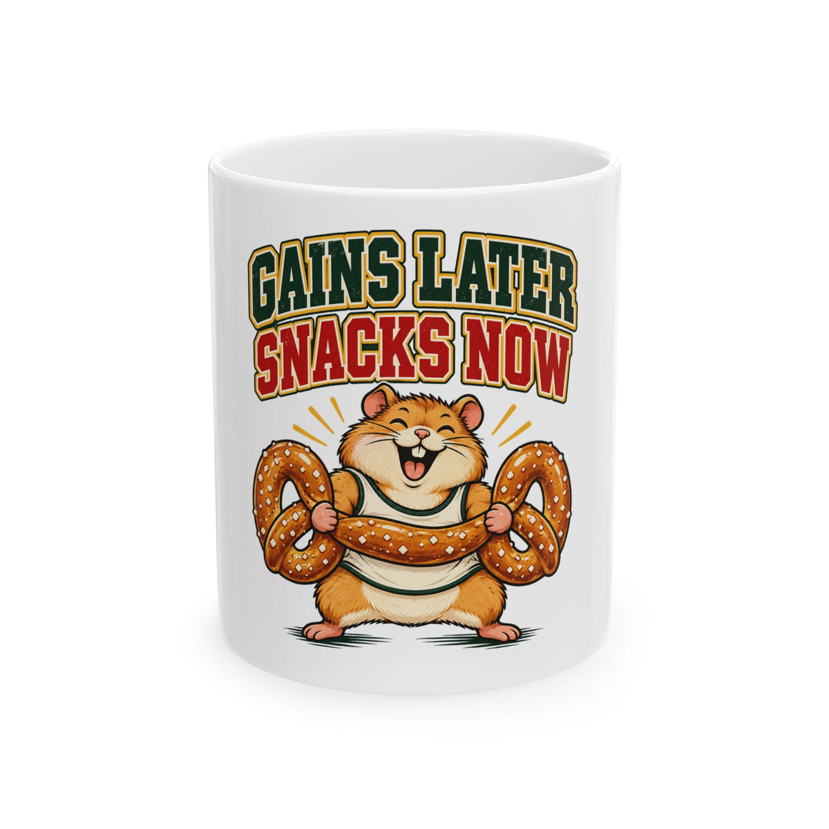 Gains Later Snacks Now Mug, Funny Gym Lover Gift for Him Her, Workout Christmas Gift, Coffee Mug 11oz 15oz