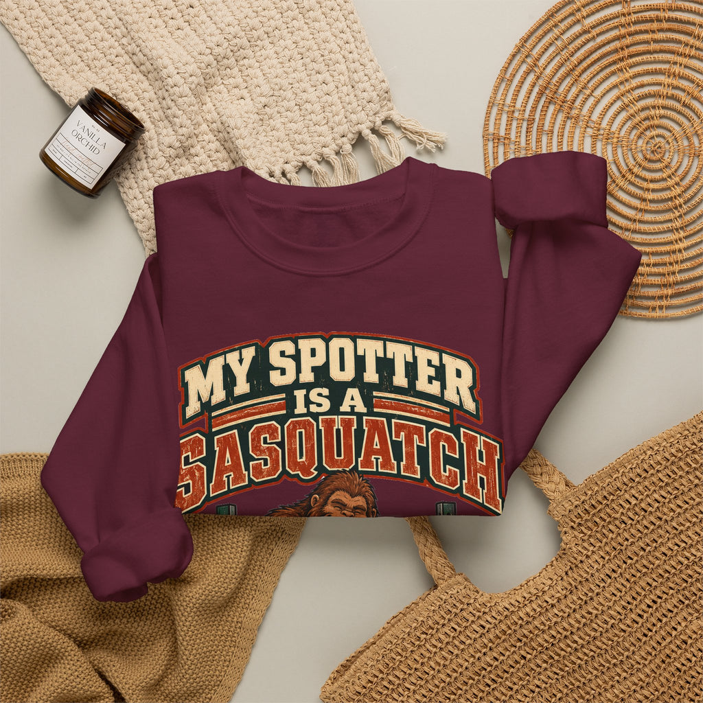 Funny Gym Sweatshirt My Spotter Is A Sasquatch Bigfoot Sweatshirt, Gym Gift For Men Women, Weightlifting Humor Sweatshirt
