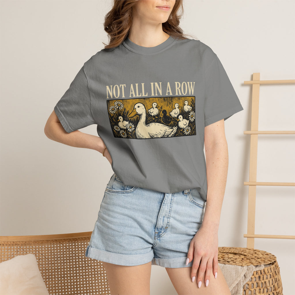 Not All In A Row Gold Panel Shirt, Woodcut Duck Family Tee, Folk Art Duck Shirt, Funny Gift