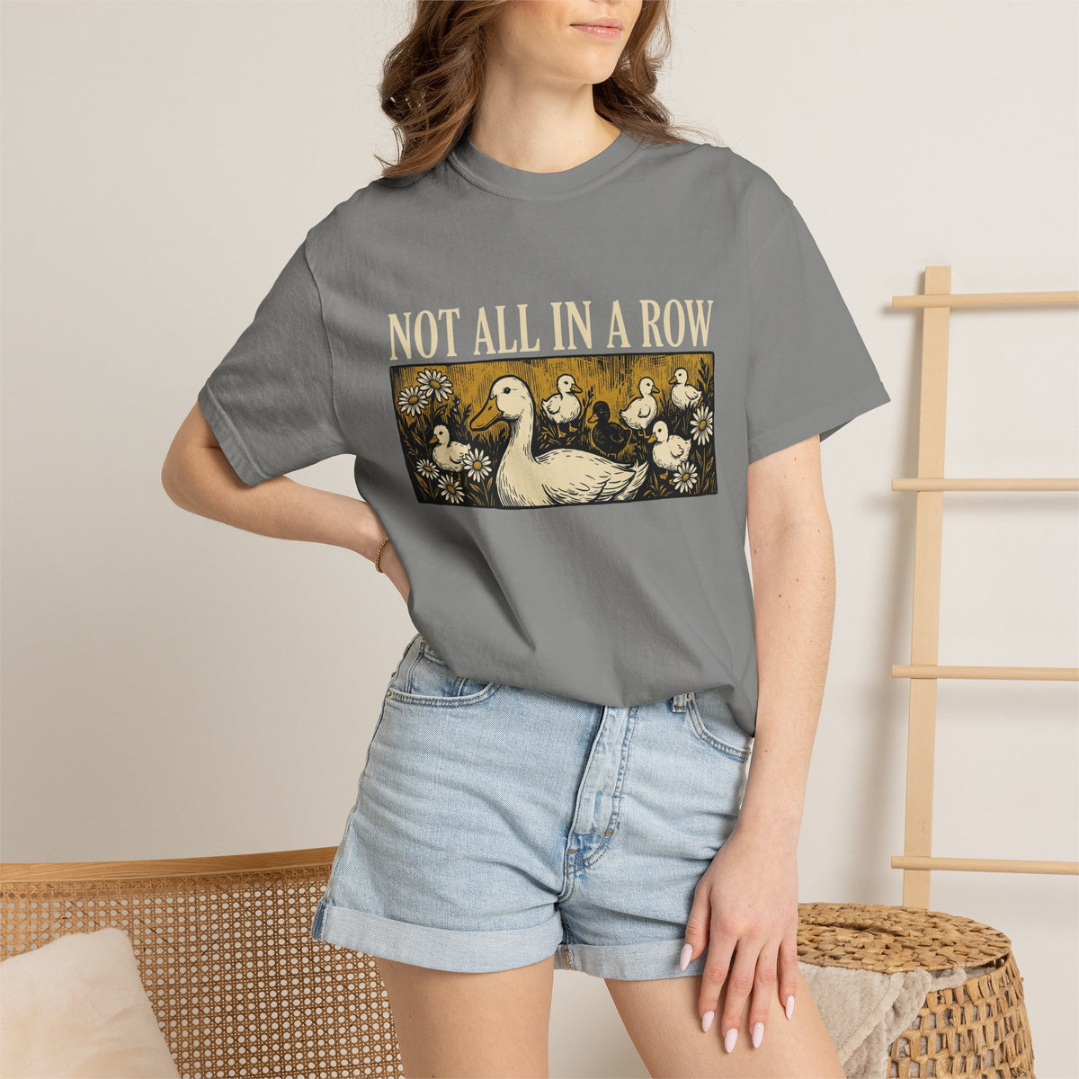 Not All In A Row Gold Panel Shirt, Woodcut Duck Family Tee, Folk Art Duck Shirt, Funny Gift