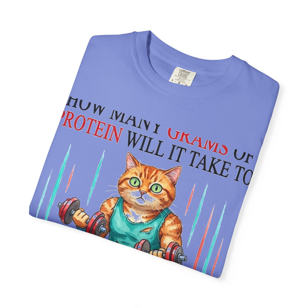 How Many Grams Of Protein Will It Take To Restore The Light In My Eyes Shirt, Funny Gym Cat Tee, Burnout Humor Shirt, Lifter Gift