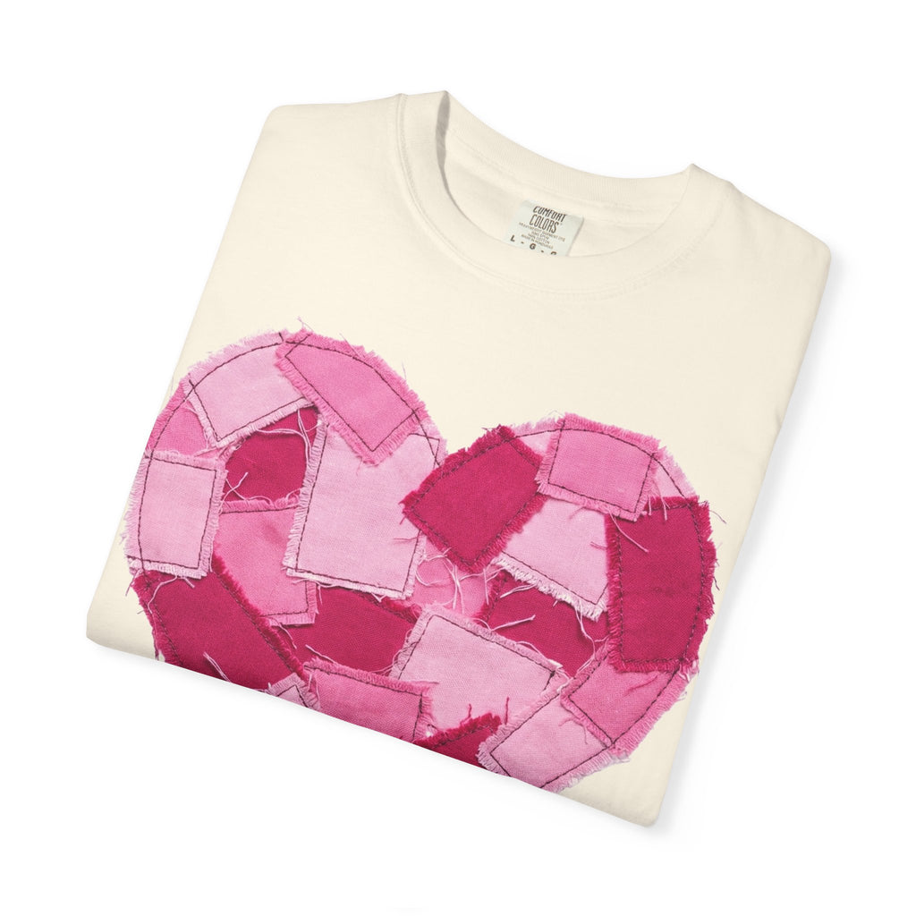 Patchwork Heart Shirt, Frayed Pink Quilt Heart Tee, Shabby Chic Valentine Shirt, Cozy Gift