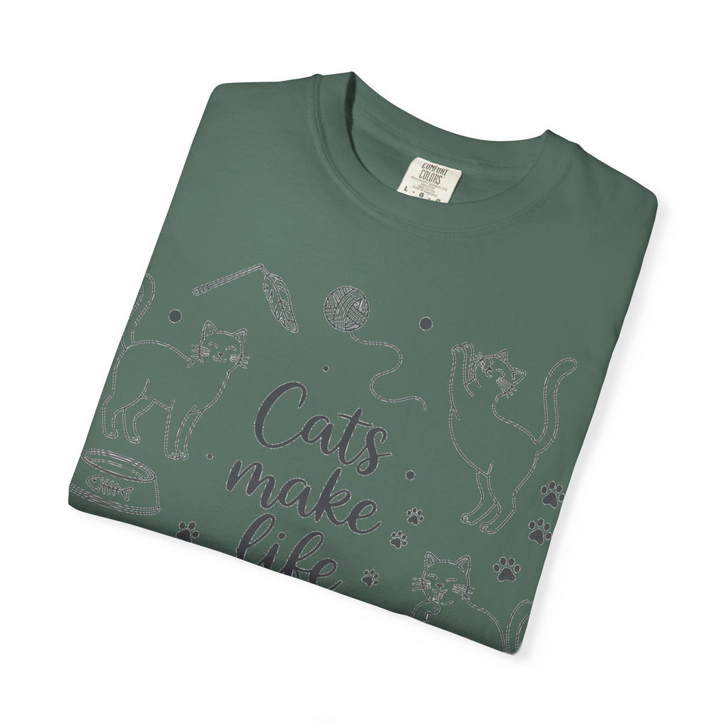 Cats Make Life Better Tall Shirt, Line Art Cat Collage Tee, Cat Lover Shirt, Cat Mom Gift