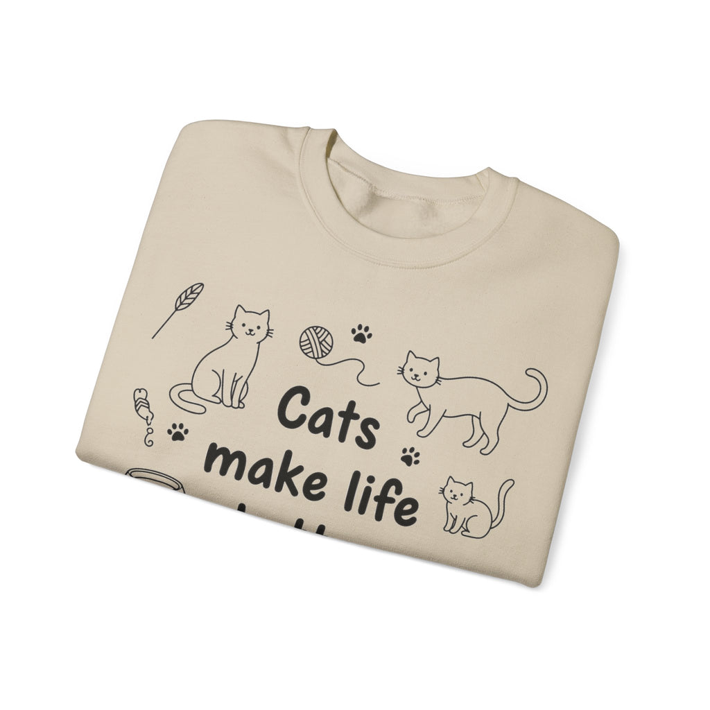 Cats Make Life Better Sweatshirt, Minimalist Cat Line Art Sweatshirt, Cat Lover Gift, Cat Mom Sweatshirt, Cute Kitten Doodle Sweatshirt, Cra