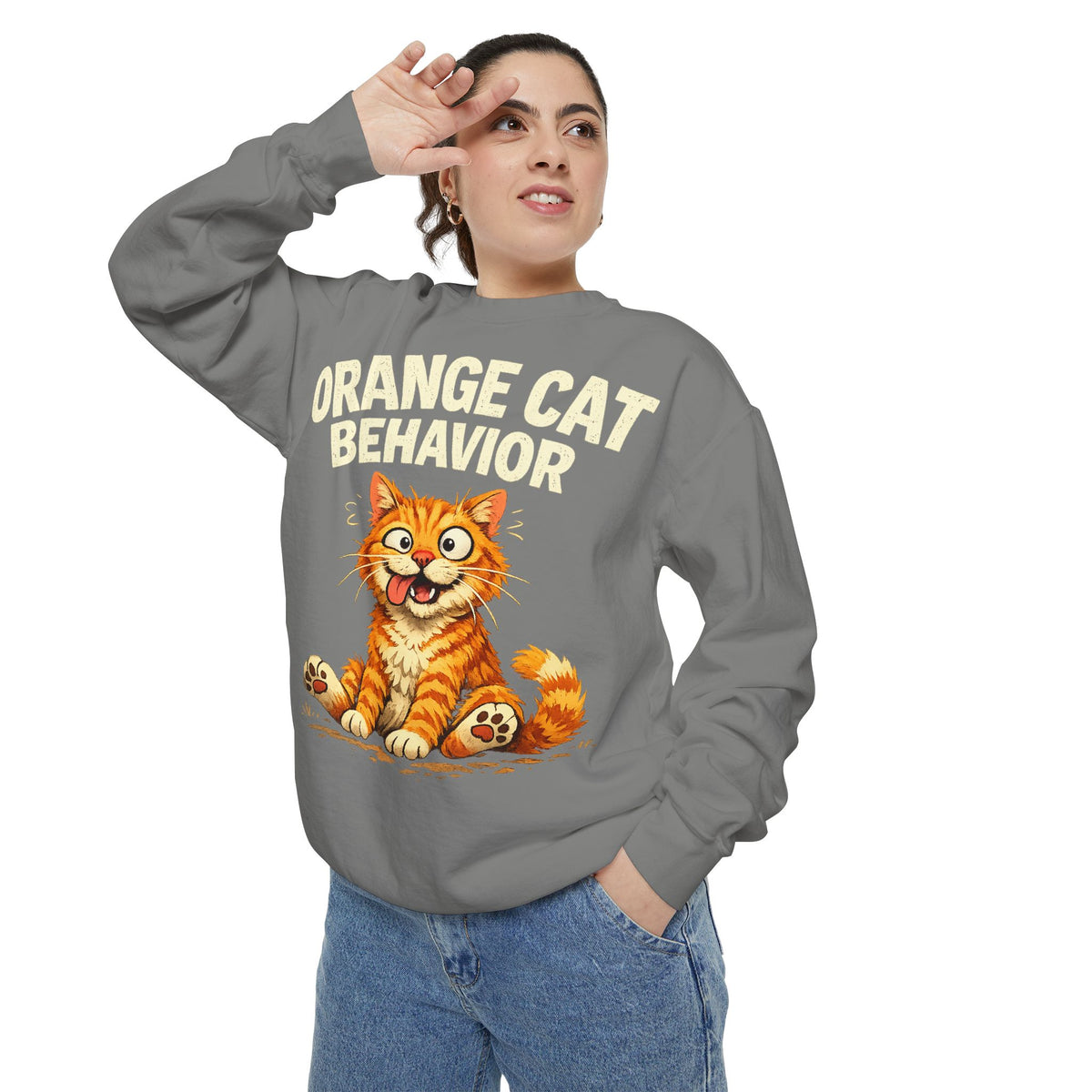 Orange Cat Behavior Sweatshirt — Cute Ginger Kitty Graphic Pullover