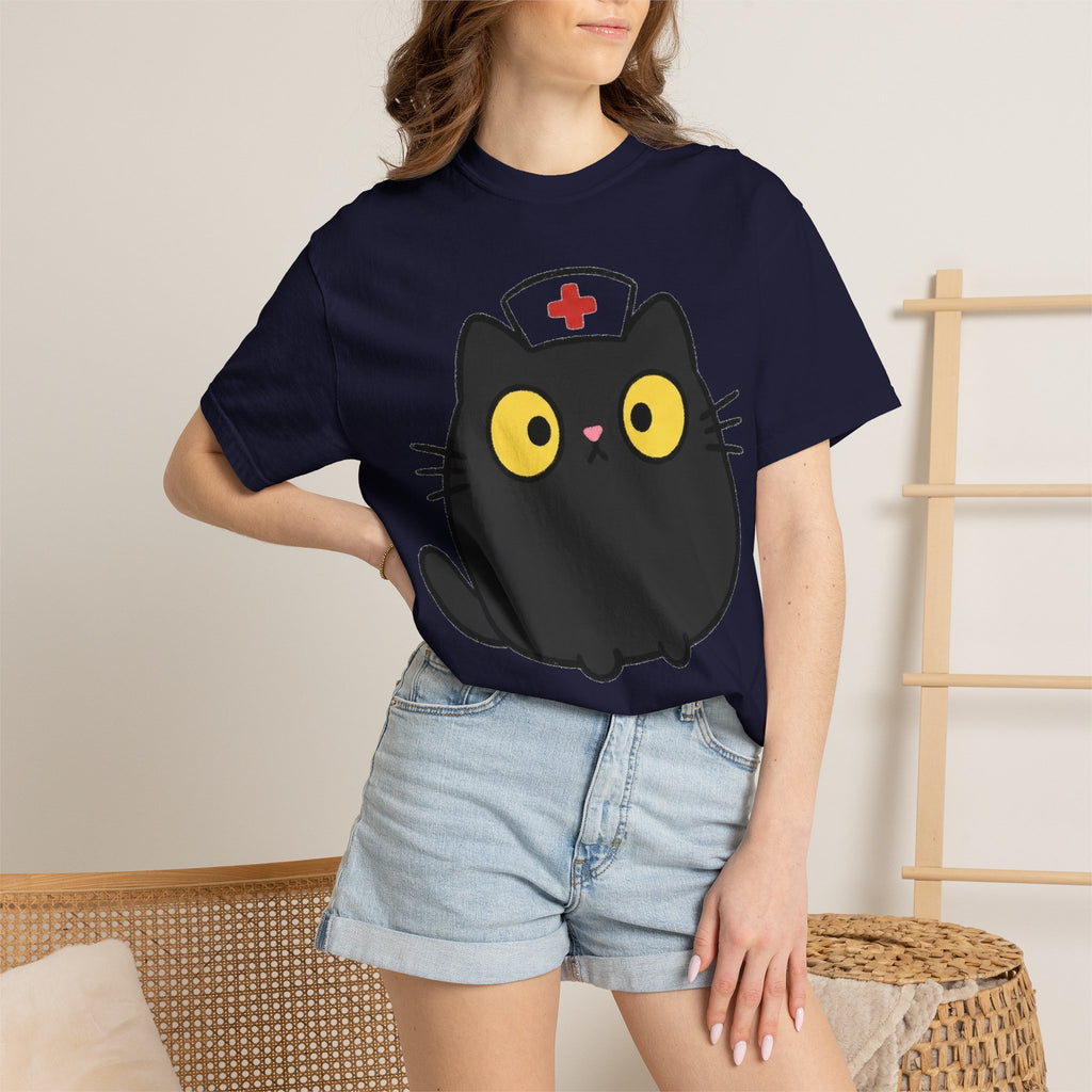 Kawaii Black Cat Nurse Shirt, Cute Cat In Nurse Cap Tee, Funny Nurse Cat Shirt, RN Gift