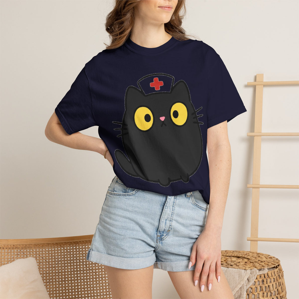 Kawaii Black Cat Nurse Shirt, Cute Cat In Nurse Cap Tee, Funny Nurse Cat Shirt, RN Gift