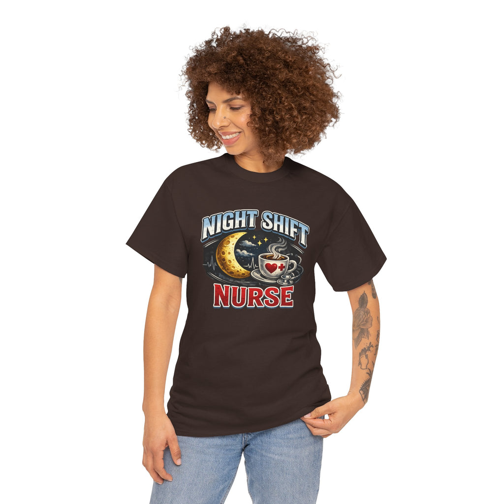 Night Shift Nurse T‑Shirt - Cute Moon & Coffee Graphic Tee for Nurses