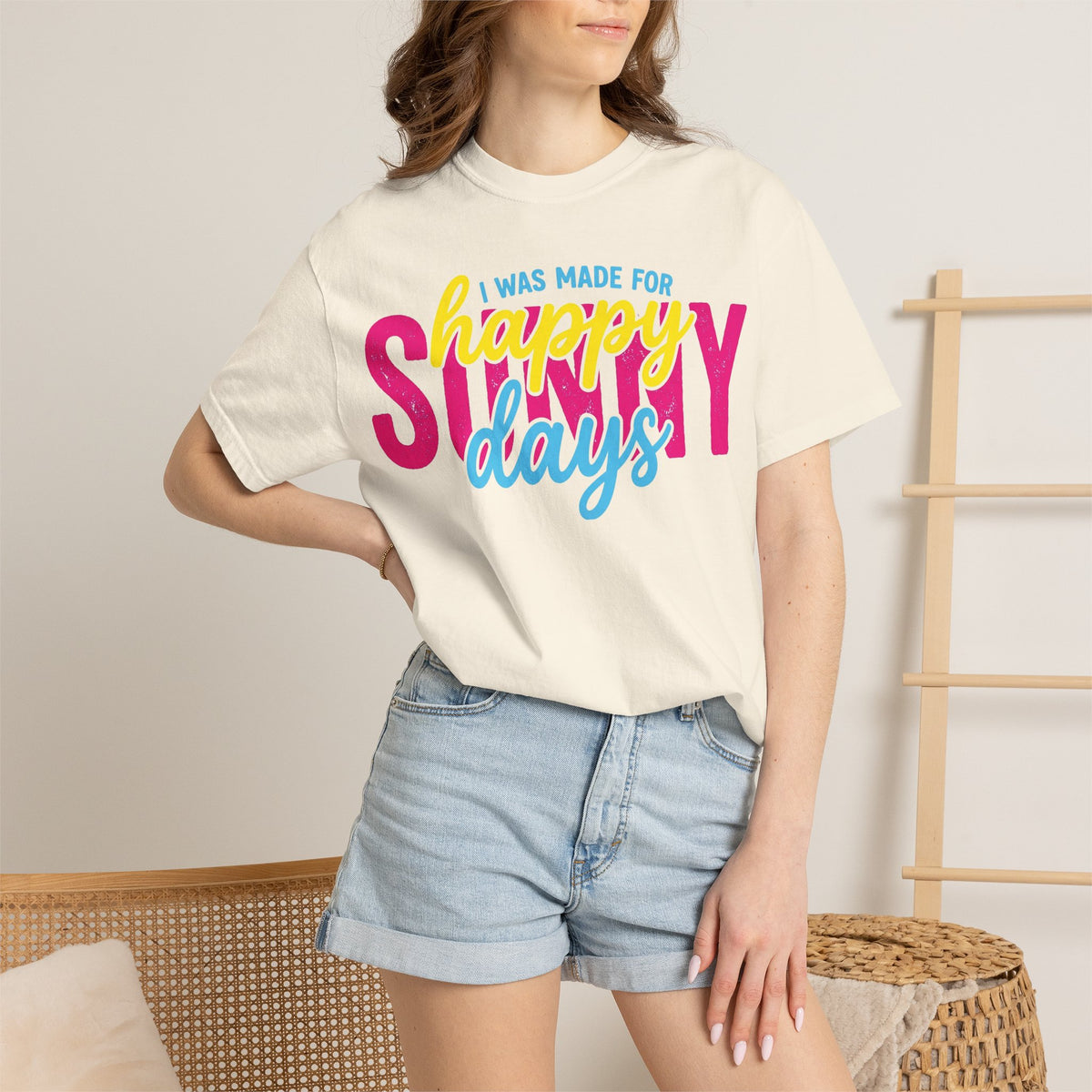 I Was Made For Happy Sunny Days Shirt, Retro Summer Typography Tee, Bright Beach Shirt, Summer Gift
