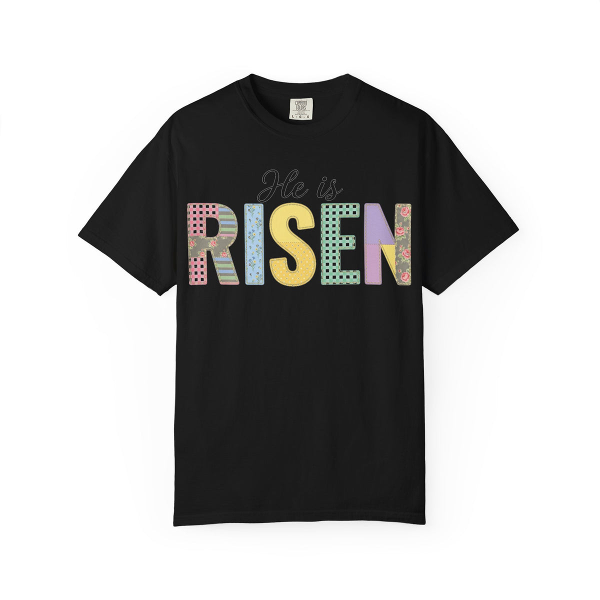 He Is Risen Patchwork Shirt, Faux Applique Easter Tee, Gingham Floral Christian Shirt, Easter Gift
