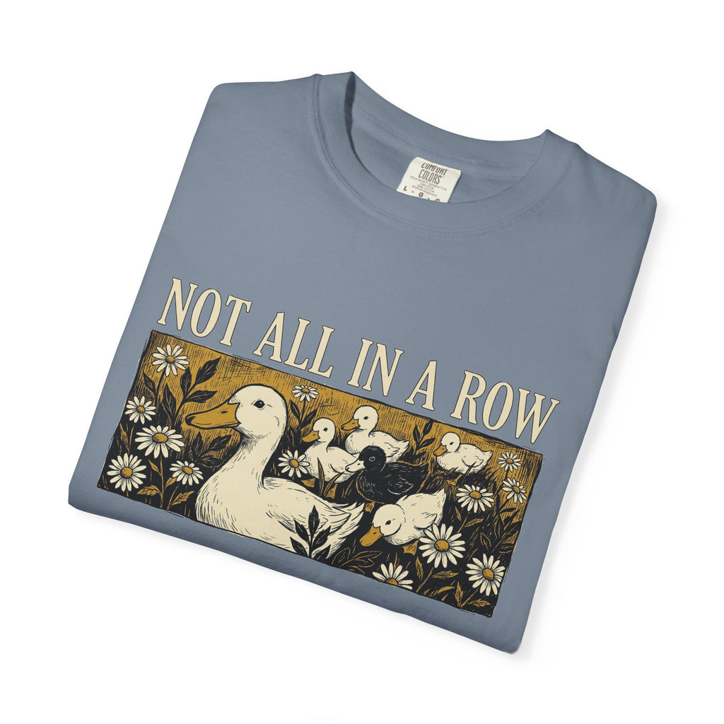 Not All In A Row Shirt, Woodcut Duck And Daisies Tee, Vintage Block Print Shirt, Funny Duck Gift