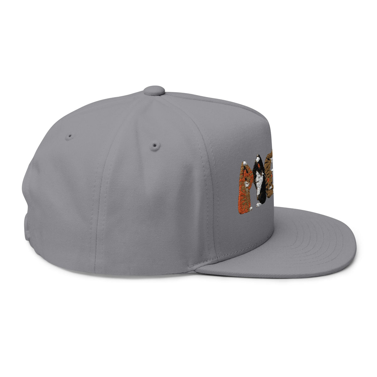 Cat Crew Embroidered Flat Bill Cap — 'MEOW' Animal Patch Snapback