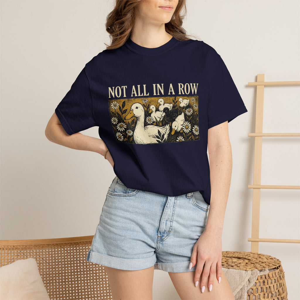 Not All In A Row Shirt, Woodcut Duck And Daisies Tee, Vintage Block Print Shirt, Funny Duck Gift