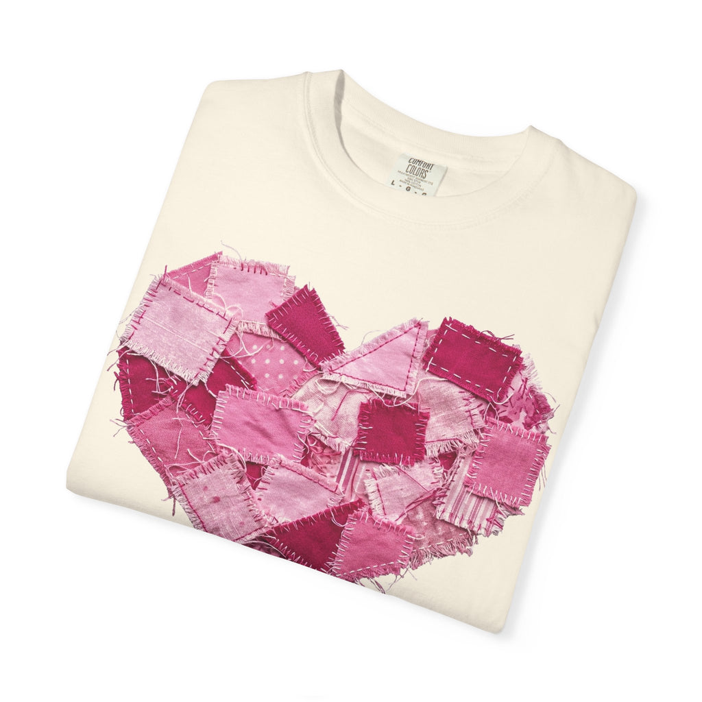 Scrappy Patchwork Heart Shirt, Frayed Quilt Valentine Tee, Cottagecore Heart Shirt, Quilter Gift