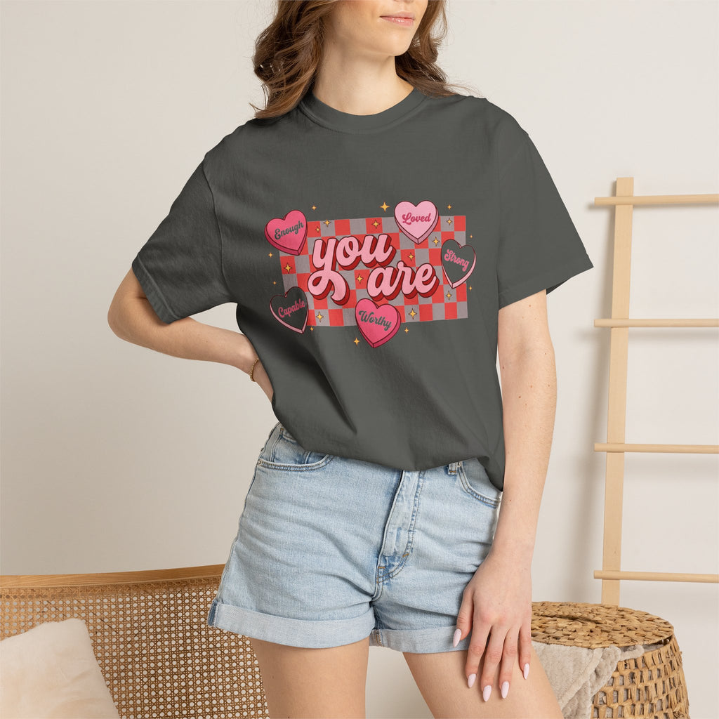 You Are Enough Candy Heart Shirt, Red Check Affirmation Tee, Valentines Self Love Shirt, Gift For Her