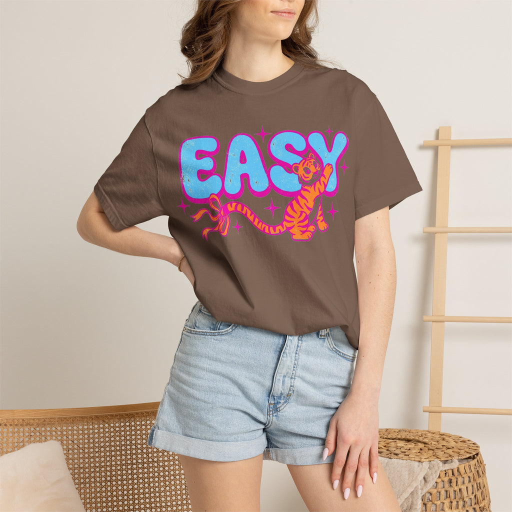 Easy Tiger Bow Shirt, Y2K Cub Bubble Type Tee, Retro Pink Blue Tiger Shirt, Trendy Gift