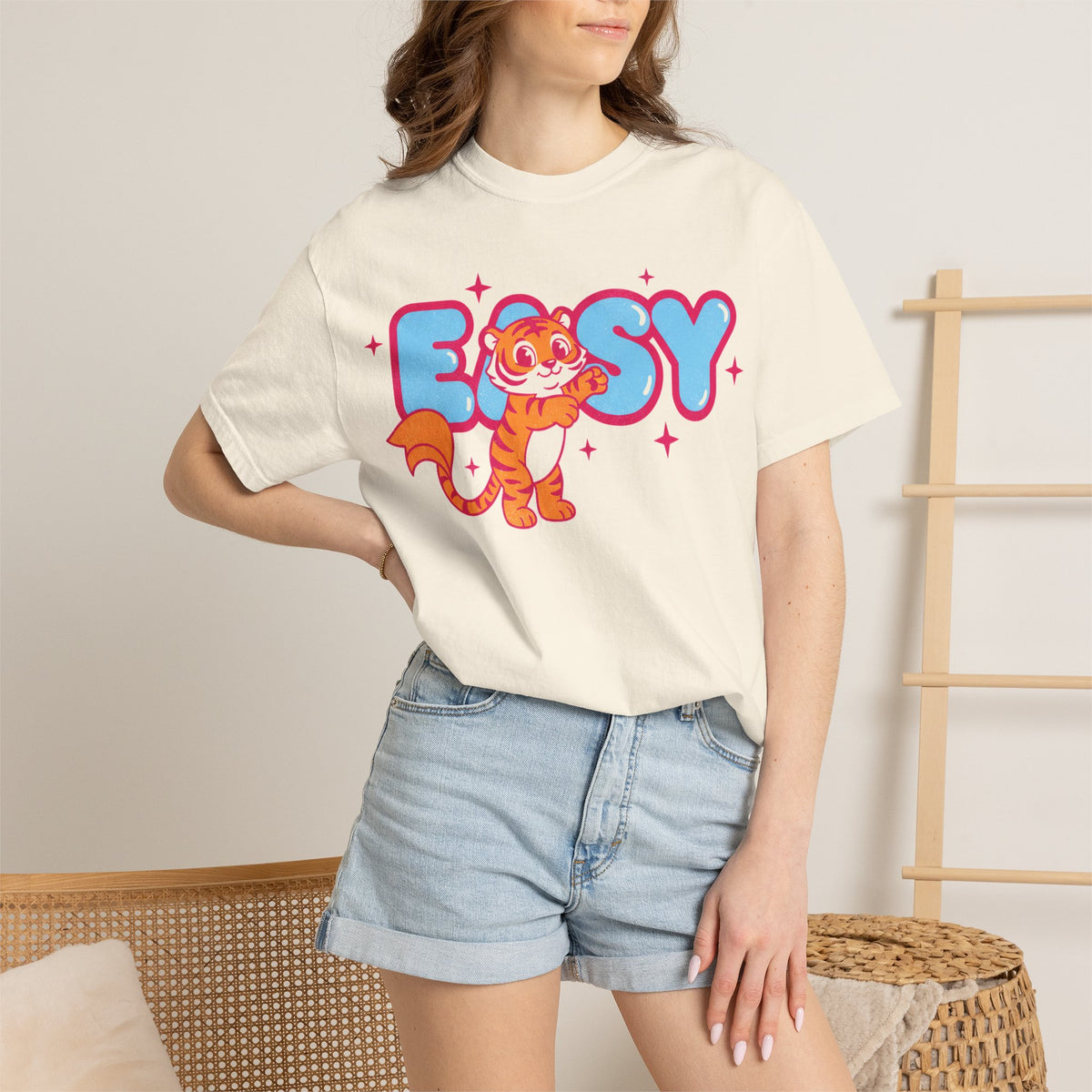 Easy Tiger Centre Cub Shirt, Y2K Retro Bubble Tiger Tee, Pink Sparkle Shirt, Funny Flirty Gift
