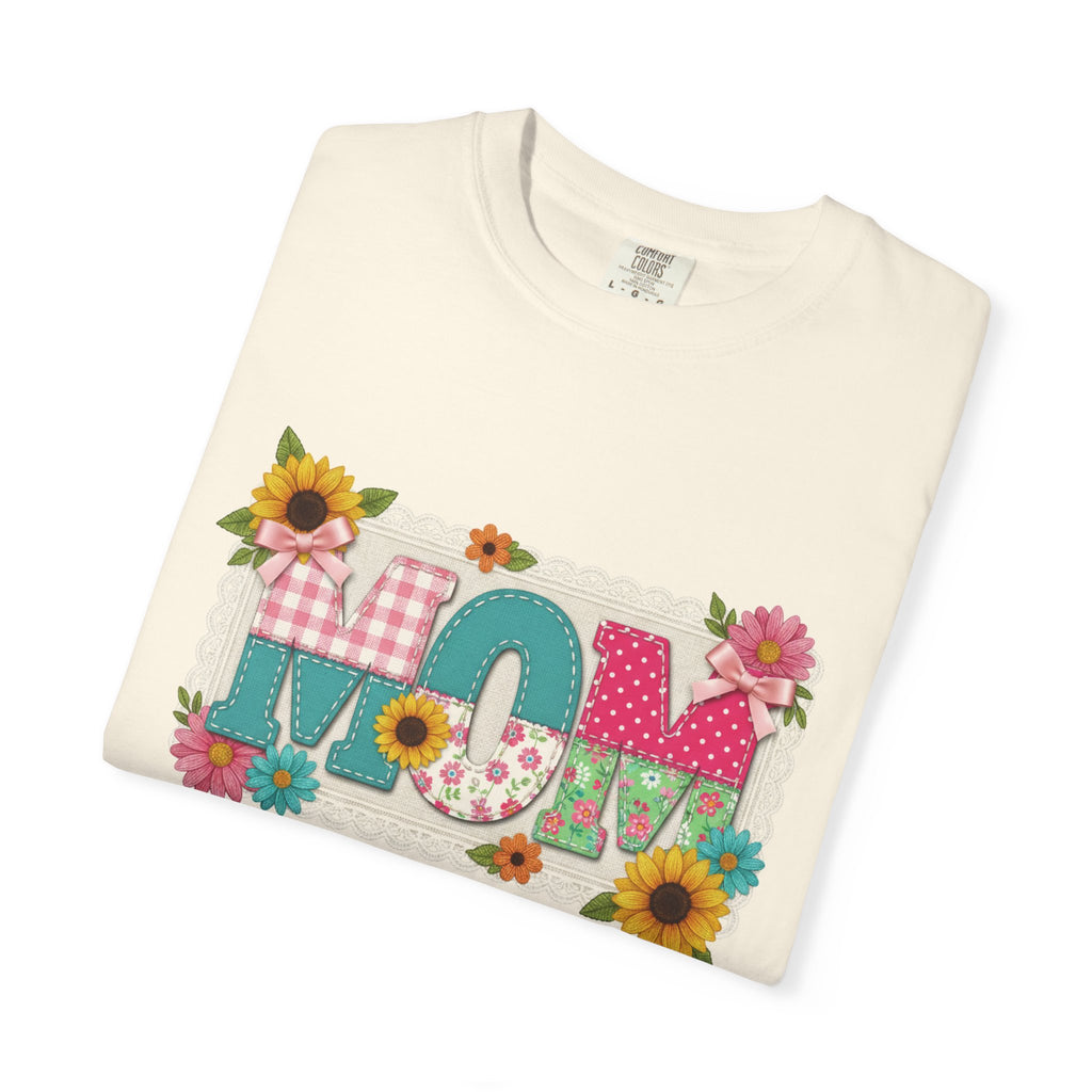 Mom Sunflower Applique Shirt, Faux Stitch Floral MOM Tee, Mothers Day Shirt, Mom Gift
