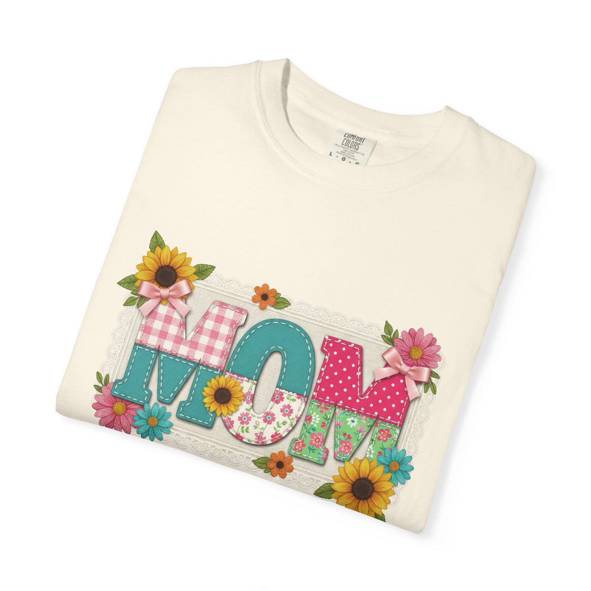 Mom Sunflower Applique Shirt, Faux Stitch Floral MOM Tee, Mothers Day Shirt, Mom Gift