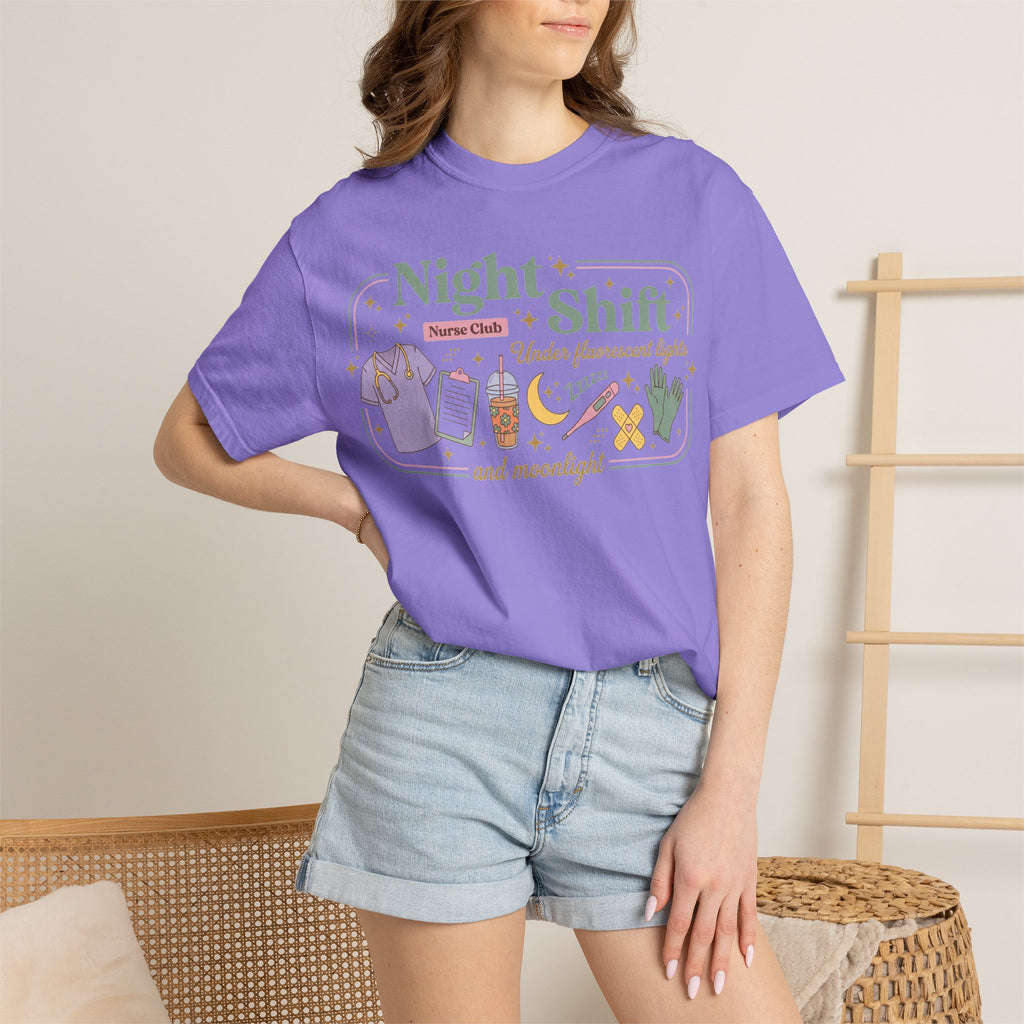 Night Shift Nurse Club Shirt, Under Fluorescent Lights And Moonlight Tee, Cute Night Nurse Shirt, RN Gift