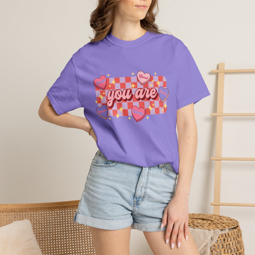 You Are Enough Loved Worthy Shirt, Conversation Heart Checkerboard Tee, Affirmation Valentine Shirt, Gift For Her