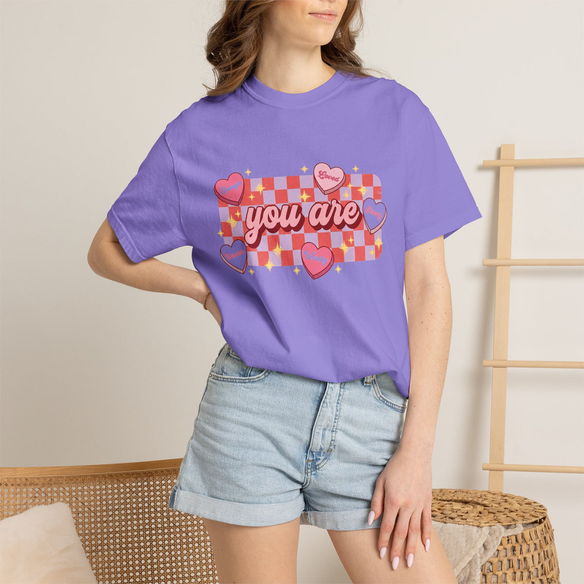 You Are Enough Loved Worthy Shirt, Conversation Heart Checkerboard Tee, Affirmation Valentine Shirt, Gift For Her