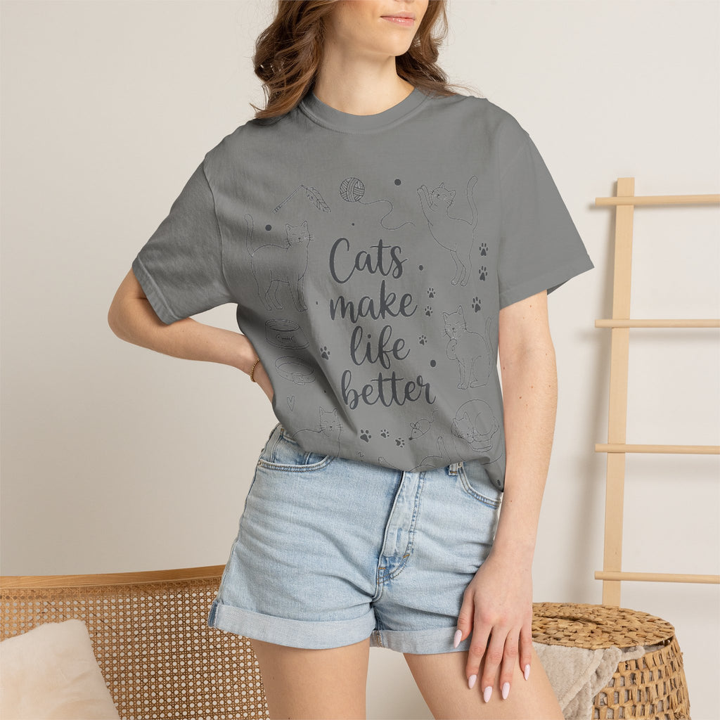 Cats Make Life Better Tall Shirt, Line Art Cat Collage Tee, Cat Lover Shirt, Cat Mom Gift