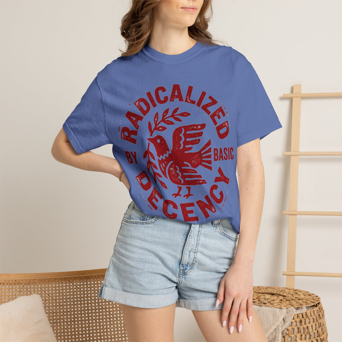 Radicalized By Basic Decency Shirt, Folk Art Dove Stamp Tee, Kindness Activist Shirt, Protest Gift