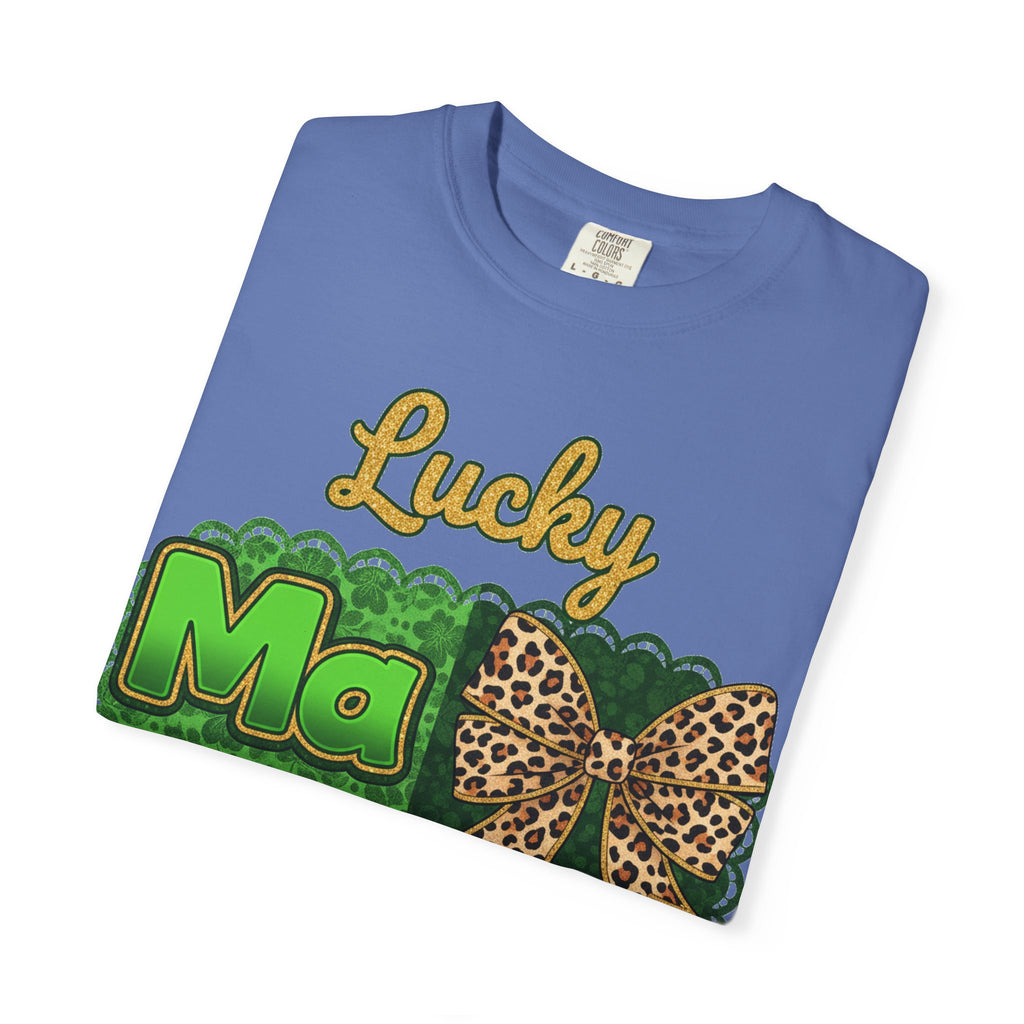 Lucky Mama Quad Shirt, Shamrock Leopard Bow Tee, St Patricks Day Mom Shirt, Irish Mama Gift