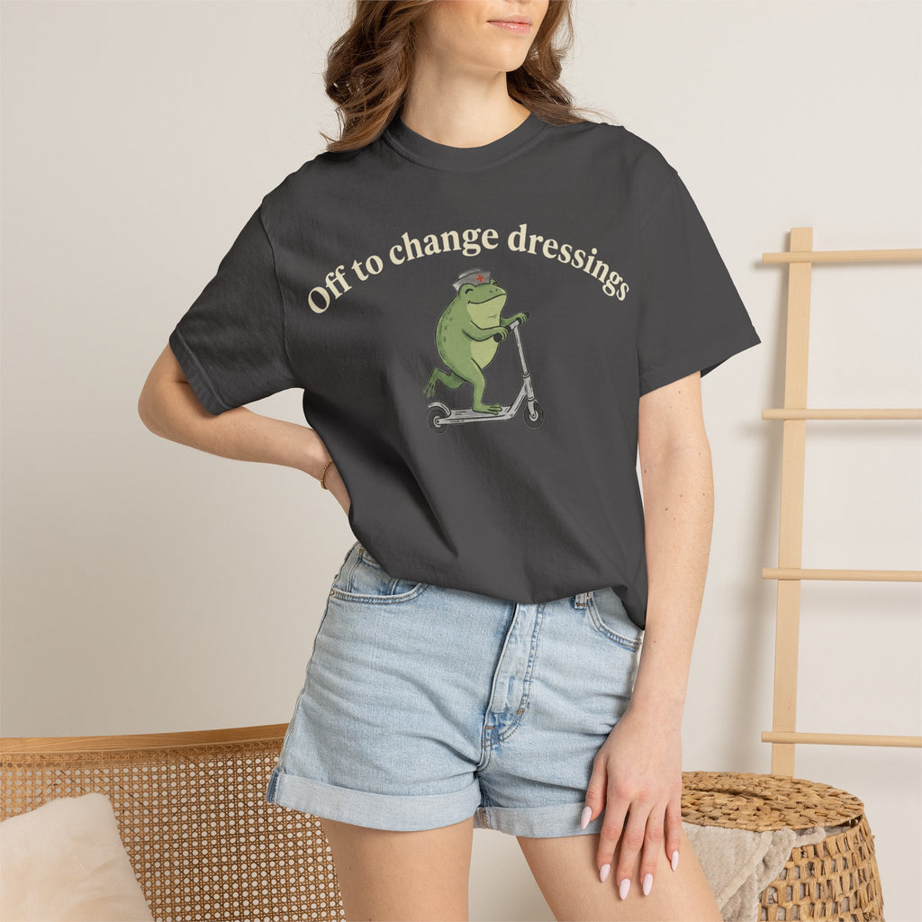Off To Change Dressings Wide Shirt, Nurse Frog On A Scooter Tee, Funny Wound Care Shirt, RN Gift