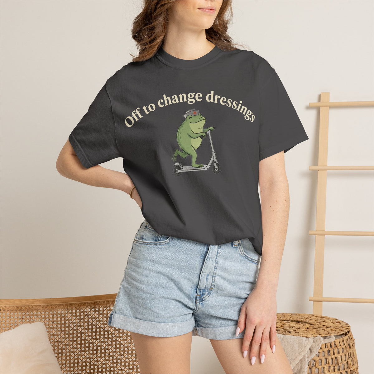Off To Change Dressings Wide Shirt, Nurse Frog On A Scooter Tee, Funny Wound Care Shirt, RN Gift