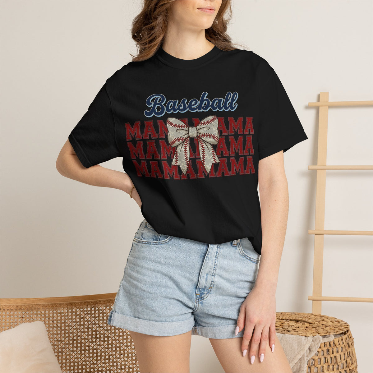 Baseball Mama Shirt, Stacked Varsity Mama Tee, Baseball Bow Mom Shirt, Game Day Baseball Mom Gift