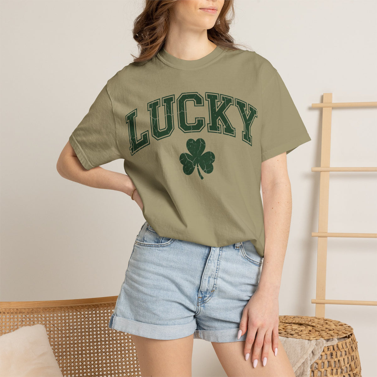 Lucky Shamrock Varsity Shirt, Distressed Green Clover Tee, St Patricks Day Collegiate Shirt, Irish Gift