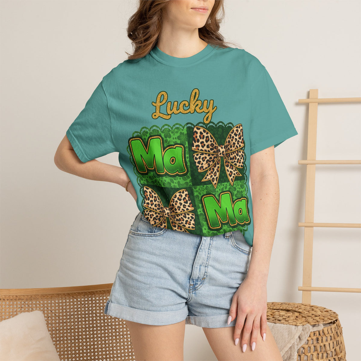 Lucky Mama Quad Shirt, Shamrock Leopard Bow Tee, St Patricks Day Mom Shirt, Irish Mama Gift
