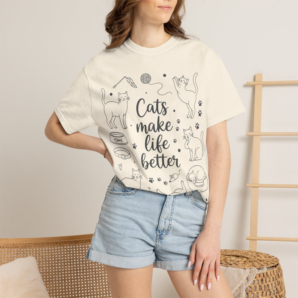 Cats Make Life Better Tall Shirt, Line Art Cat Collage Tee, Cat Lover Shirt, Cat Mom Gift