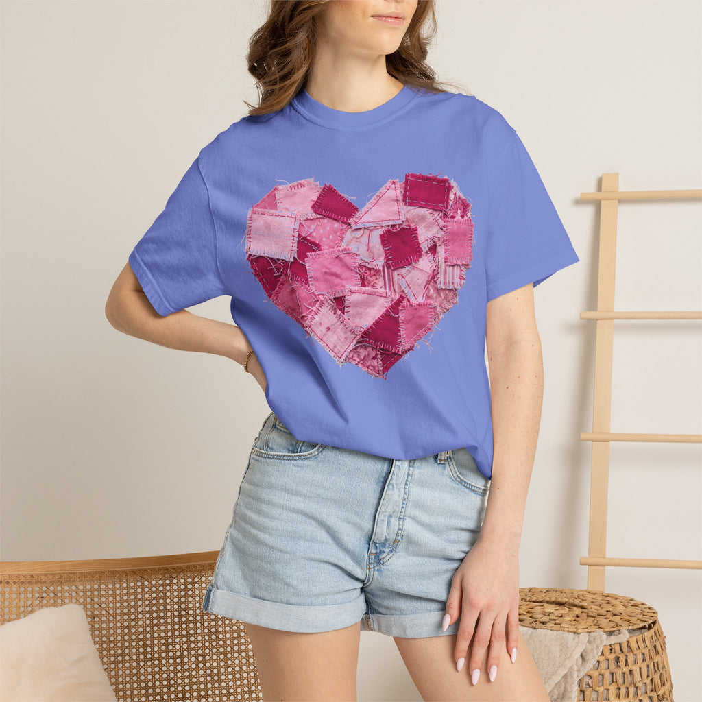 Scrappy Patchwork Heart Shirt, Frayed Quilt Valentine Tee, Cottagecore Heart Shirt, Quilter Gift